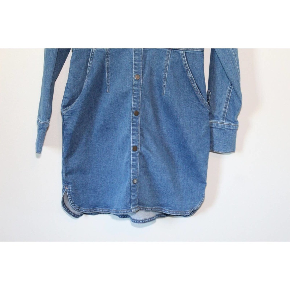 Free People Dynomite Denim Mini Shirt Dress Retro 70's Western Medium H14890 - Picture 5 of 15